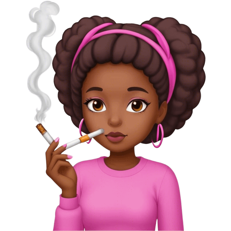 a cute black girl smoking a blunt wearing pink emoji