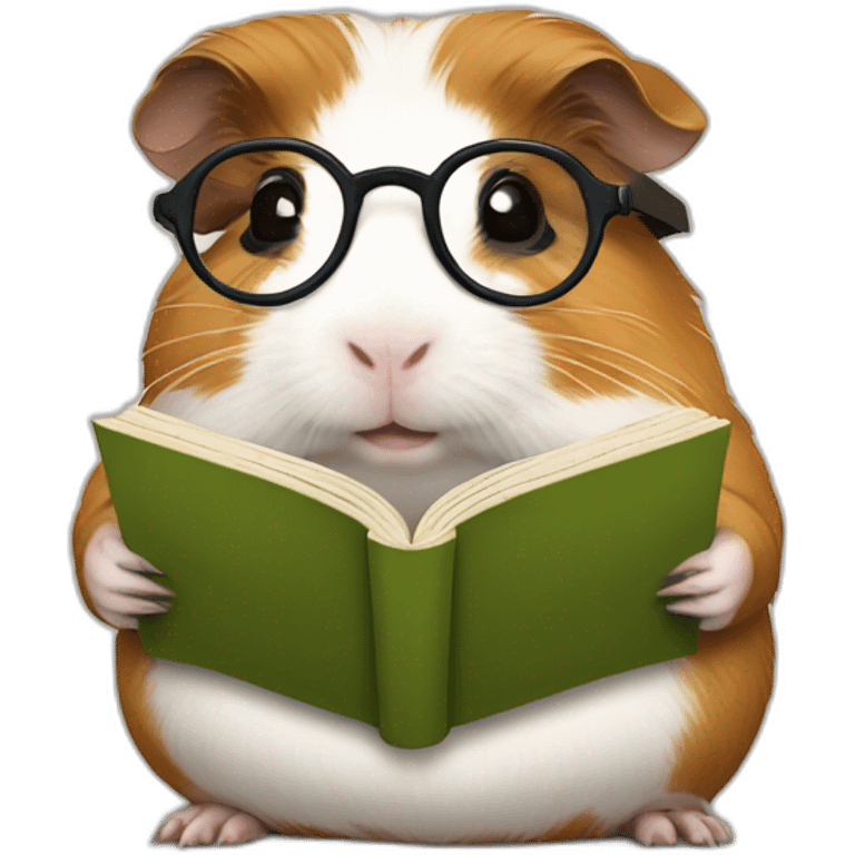 Fat guinea pig wearing glasses and reading a book emoji