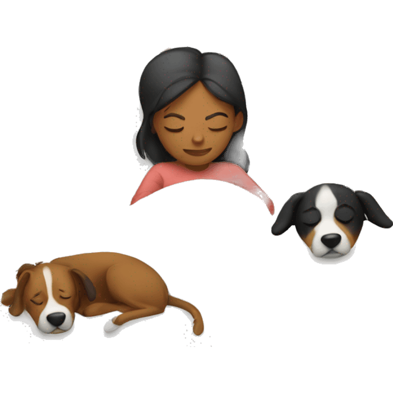 person sleeping in bed with 2 dogs emoji