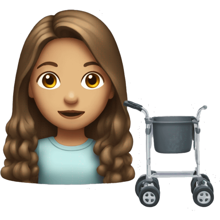 Girl with long brown hair using a walker emoji