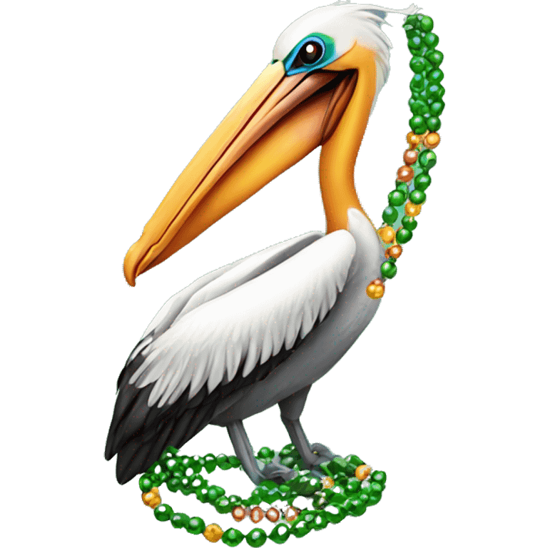 Pelican wearing Mardi Gras beads emoji