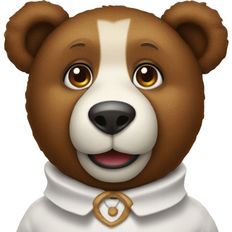 Brown Teddy bear wearing a white jester collar. emoji