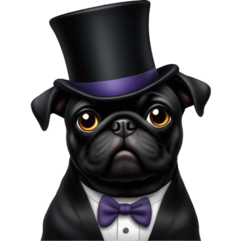 Black pug with a top hat emoji