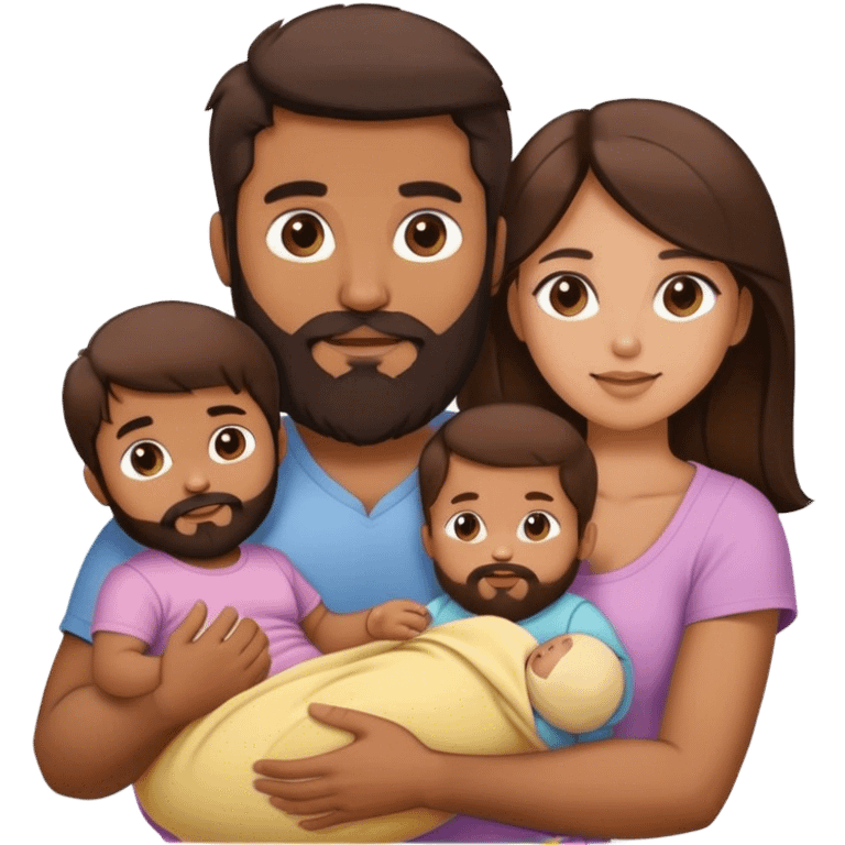 Bearded brown man and brunette woman with two children boy 3 years and girl 6 months emoji