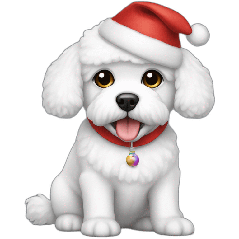 bichon dog-sitting-christmas hat emoji