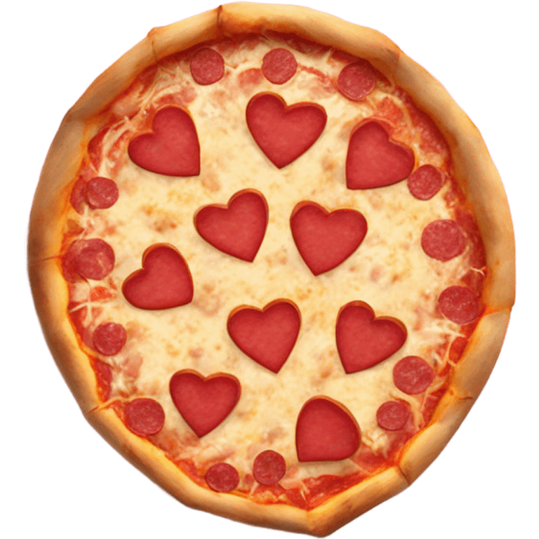 Realistic heart shaped pizza sitting flat in a open pink pizza box. emoji