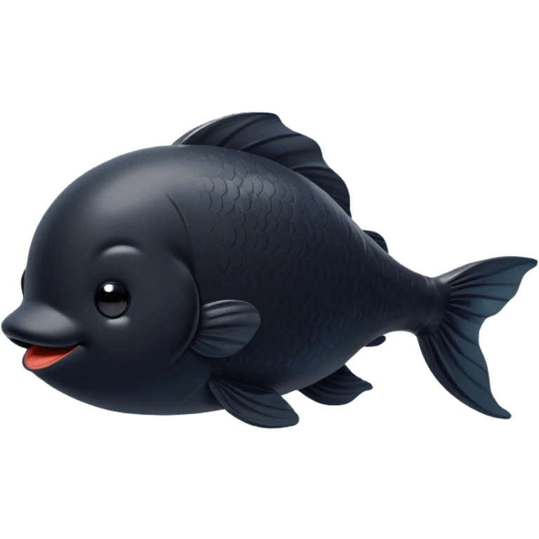 Meme-Worthy Cute Sleeping Black Goldfish Portrait Emoji, Head resting peacefully with a contented smile, showcasing a streamlined, graceful body and a luxuriously soft deep black hue, eyes closed in a serene, floating nap, Simplified yet hilariously adorable features, highly detailed, glowing with a soft, drowsy light, high shine, relaxed and utterly lovable, stylized with an air of playful laziness, bright and heartwarming, soft glowing outline, capturing the essence of a comically sleepy goldfish, so meme-worthy it feels like it could instantly become the next viral sensation of adorable slumber! emoji