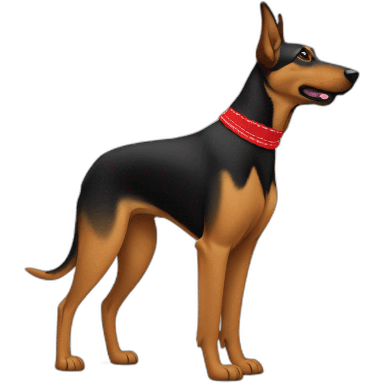 75% Coonhound 25% German Shepherd mix dog wearing small plain red bandana side view full body in profile left facing emoji