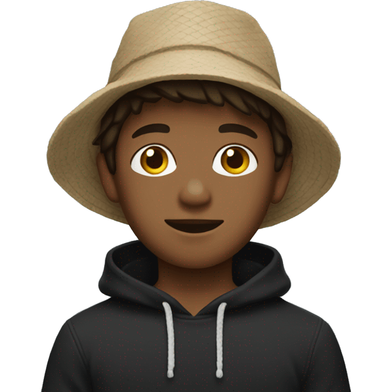 boy with brown hair and a beach Bucket Hat with a black sweater emoji