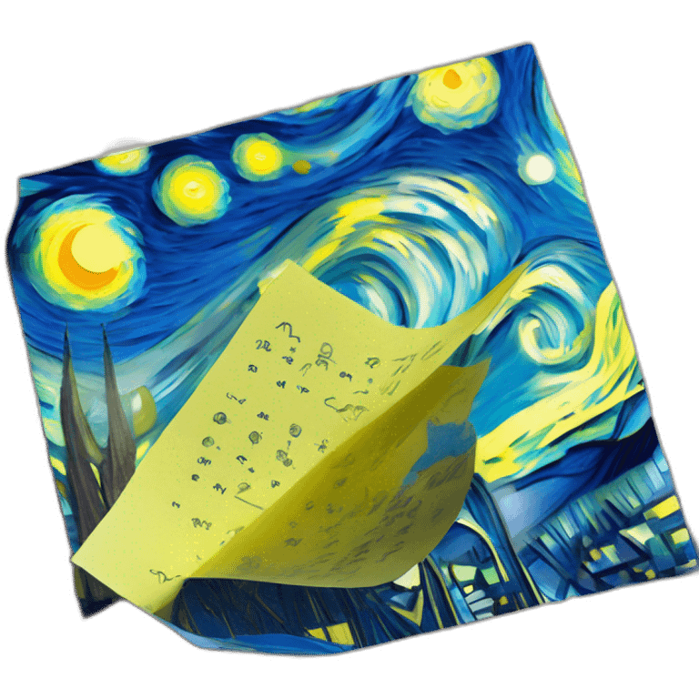 a sticky note with van gogh's starry night briefly drawn on it emoji