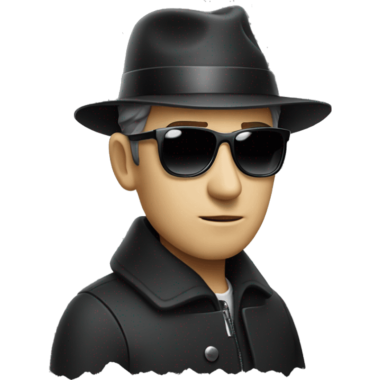 suspicious man with black hat and a coat sunglasses  emoji