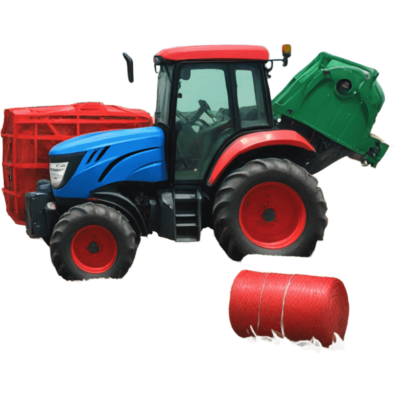 Blue tractor and red round baler  emoji