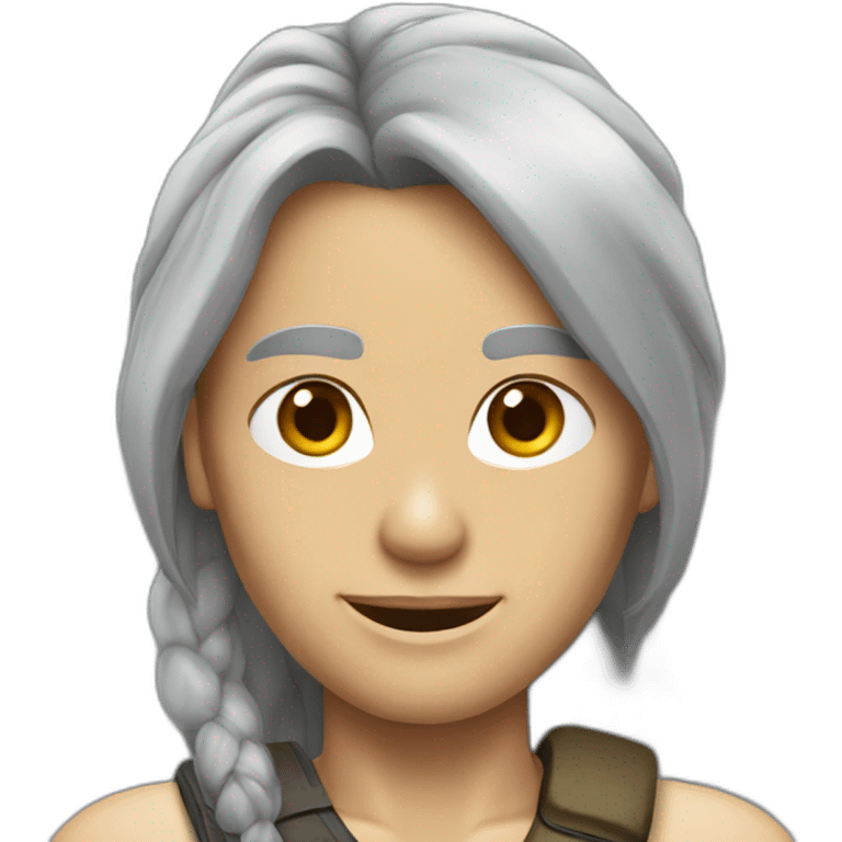 man with long grey hair pony tail as tomb raider emoji