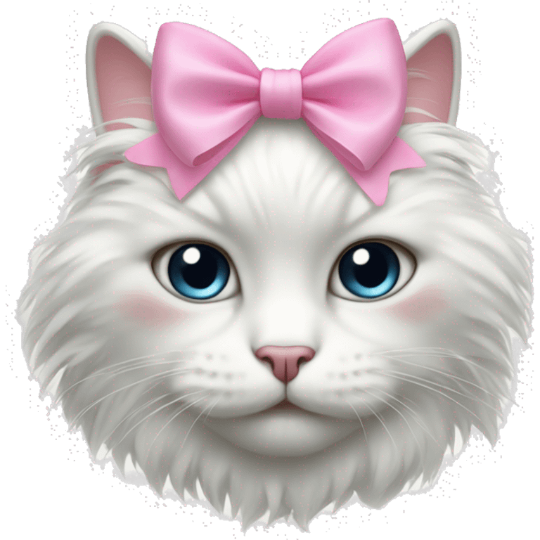 White fluffy cat with pink bow emoji