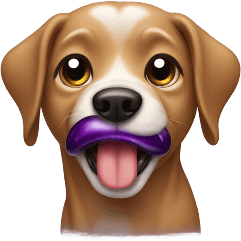 Dog sweating holding an eggplant emoji