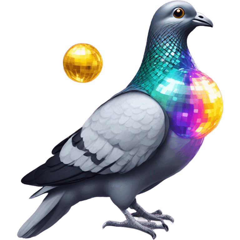 Pigeon with a disco ball emoji