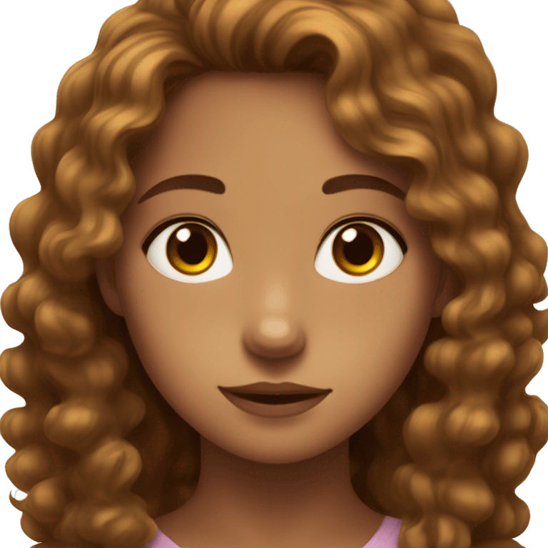 Tanish girl with brown wavy hair and hazel eyes, a few freckles emoji