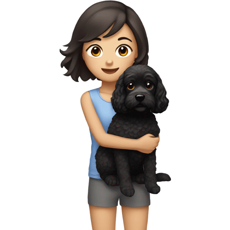 brunette asian girl with a black cockapoo emoji