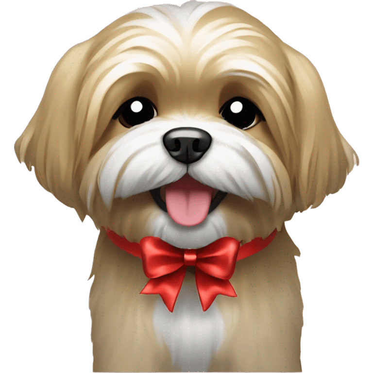 Happy Tan Lhasa Apso with Christmas bow emoji