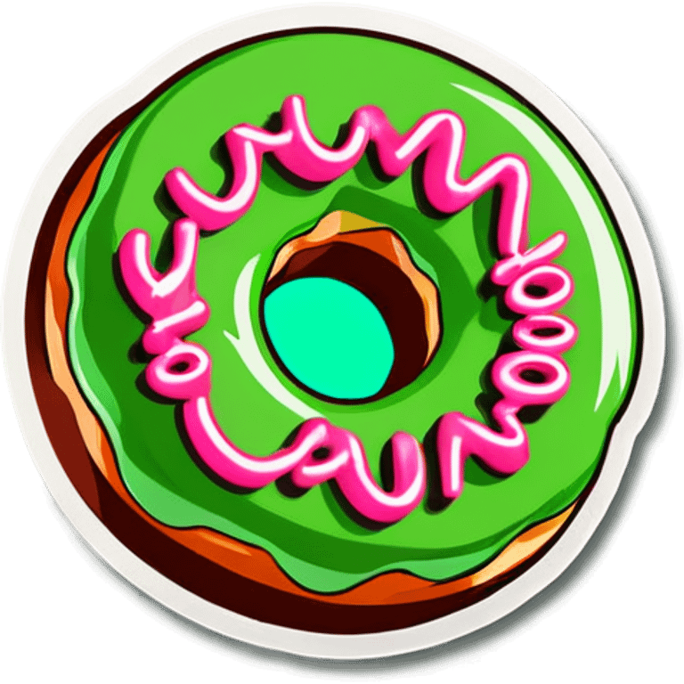 Green 60s coin with donut that says the word “Logan” emoji