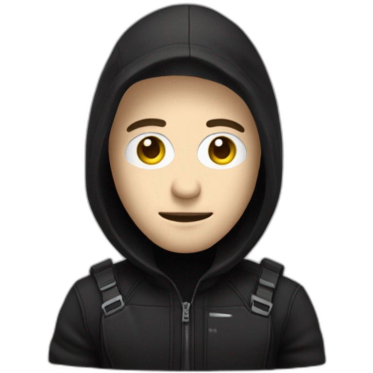 a white hacker using a pc to hack someone wearing black clothes emoji