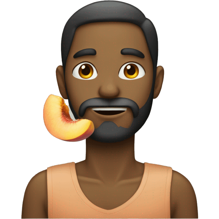 Man with beard has peach in mouth  emoji