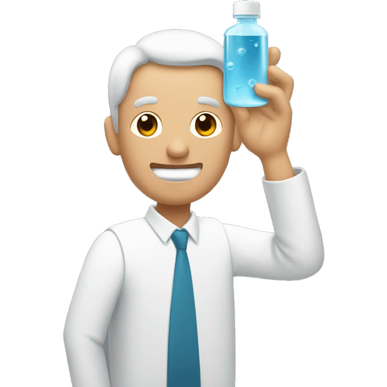 A man holding a serum cap in his hand from which a few drops of water are falling emoji