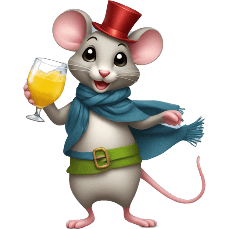 a feminin dancing mouse with a scarf holding a cocktail emoji