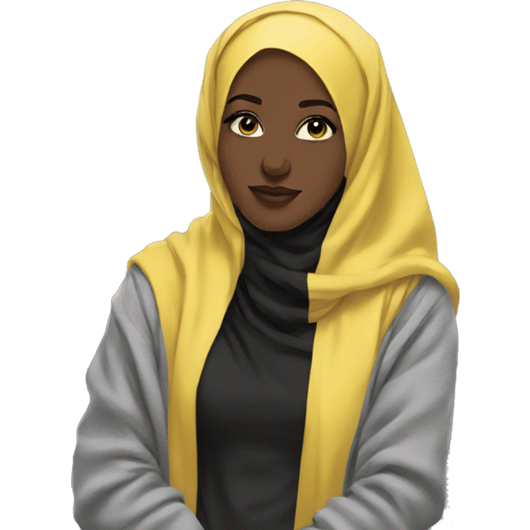 aesthetic cozy black hijabi standing in yellow emoji