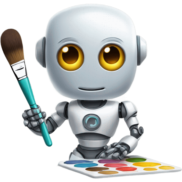 cute robot holds a palette with paints and a brush emoji