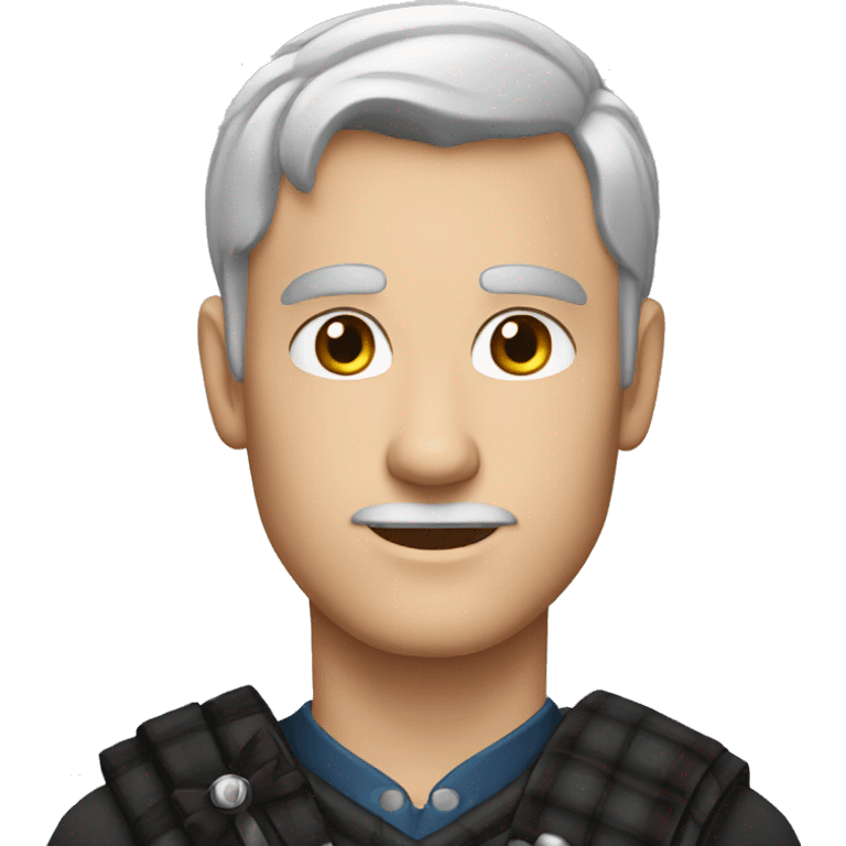 man in kilt with gray blue eyes,gray hair, black shirt emoji