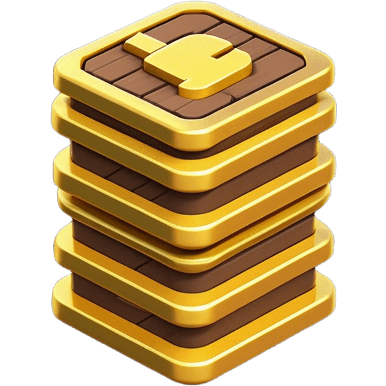 Clash of Clans aesthetic: Cinematic Playful Pixel 3D Coin Stack Emoji, rendered in a 3D vector-style similar to standard emojis with minimal shading and bold, simplified shapes. A compact, distinct form with signature details, softly glowing with a pixelated adventure charm. Simplified yet unmistakably iconic, highly detailed and consistent, glowing with a soft radiance and high shine. Stylized with a touch of classic pixel-art charm and a soft glowing outline, capturing the essence of a beloved gaming relic with a friendly, playful manner! emoji