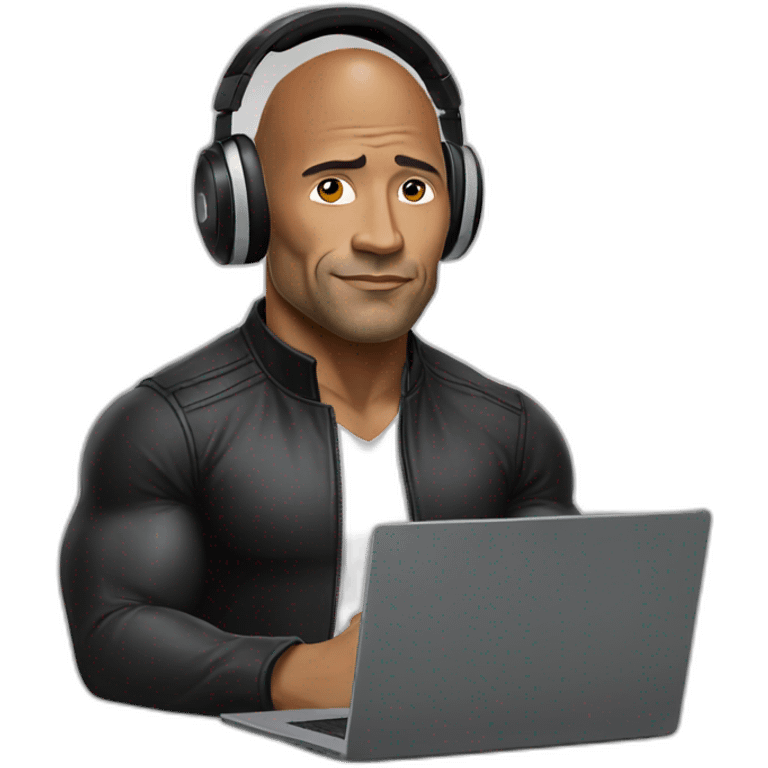 the rock wearing a headphone with a laptop emoji