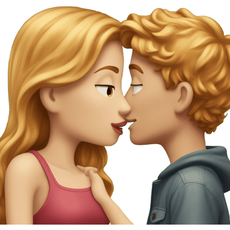 strawberry blonde girl kissing brunette boy outdoors emoji