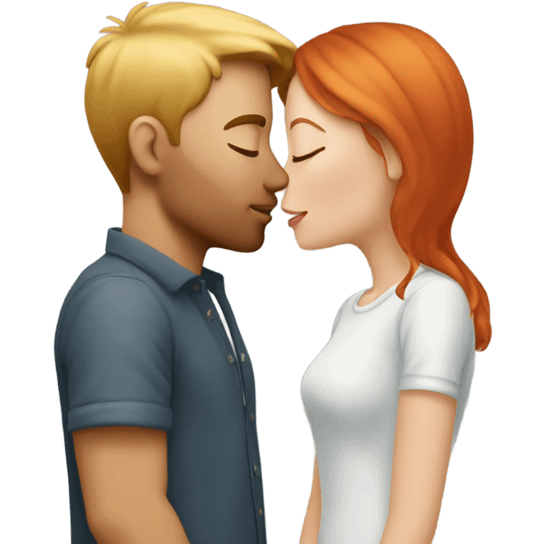 Blond Boyfriend and red haired girlfriend kissing  emoji