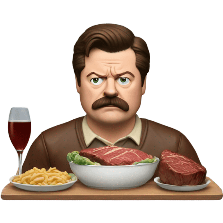 Ron Swanson eating steak watching football emoji