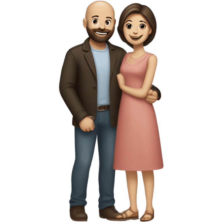 Brunette woman and bald man with beard holding hands  emoji