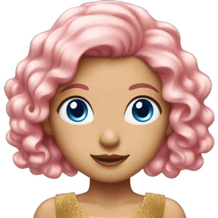 Pink hair girl,blue eyes,shiny golden dress emoji