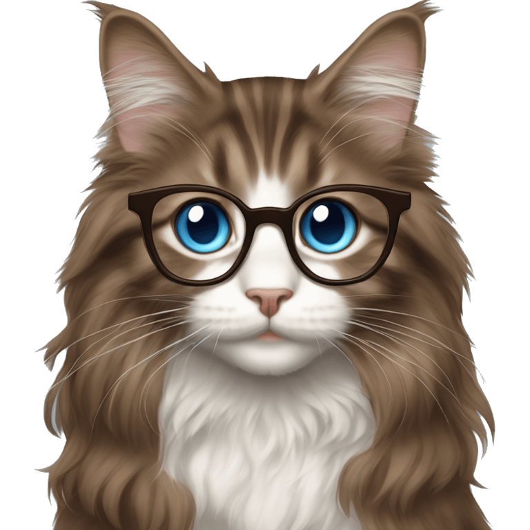 Russian girl blue eye glasses long brown hair maine coon cat emoji