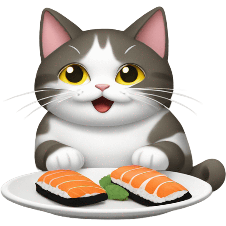 Cat cat eating sushi on a train emoji