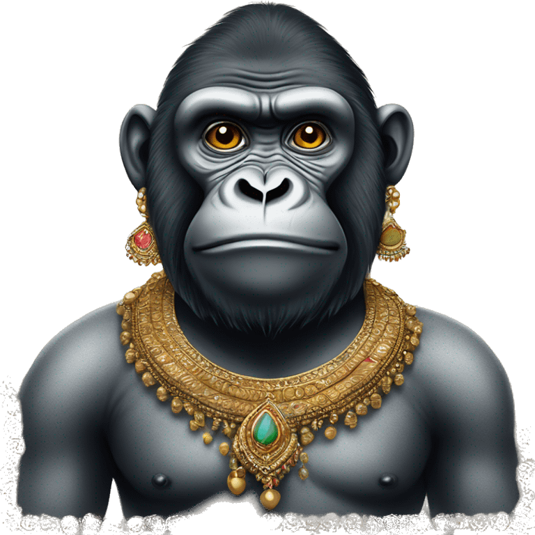 gorila with indian jewellery and south indian trditional wear, humanoid emoji