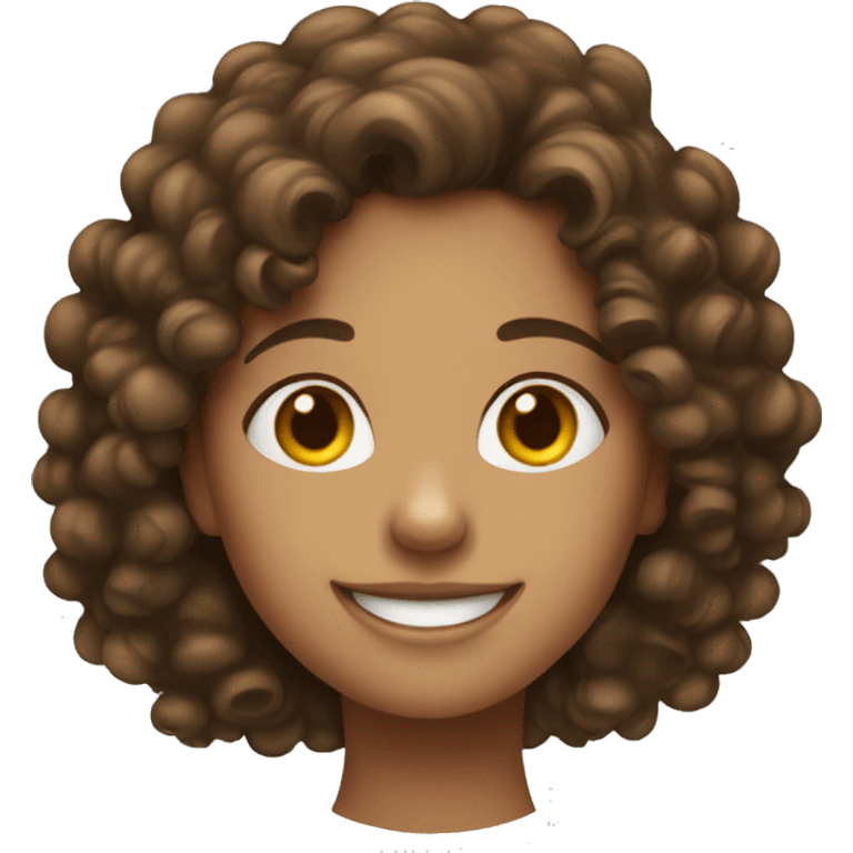 a girl with curly brown hair and a button nose smiling emoji