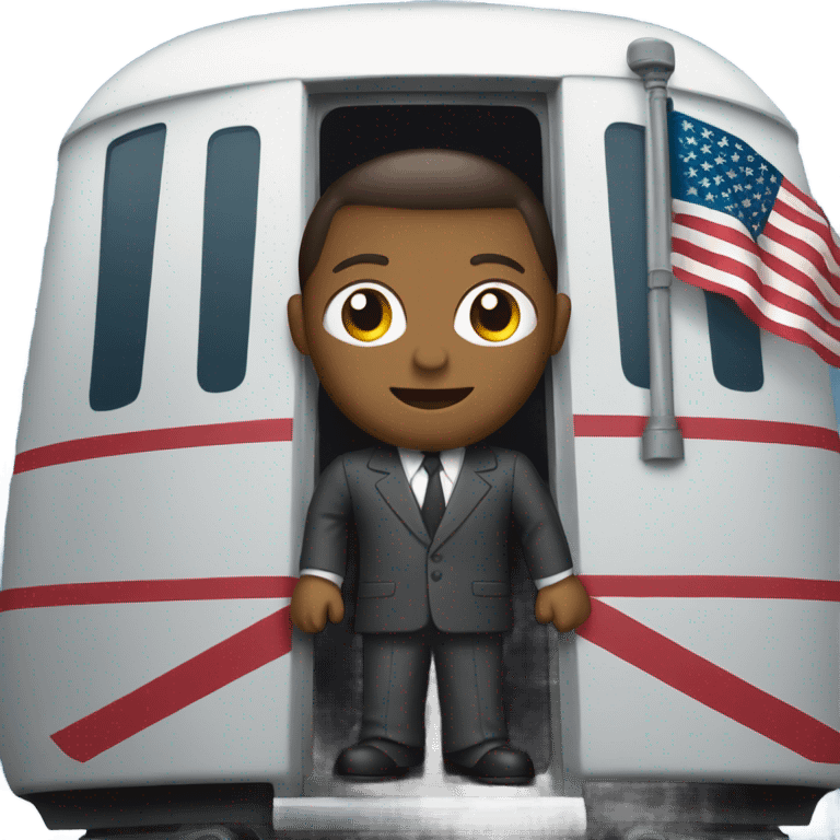 thomas in a train body wearing a suit with an American flag emoji