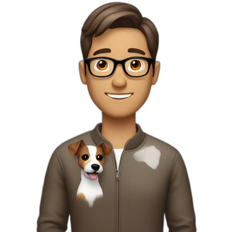 Man with modern hair brown hair with glasses with jack russell terrier dog emoji