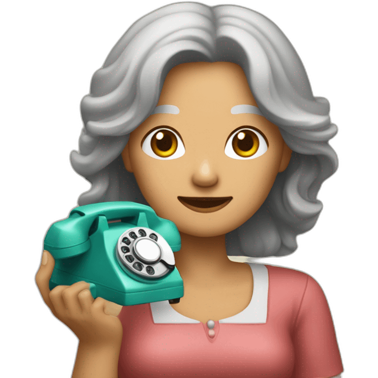 Pilipino middle aged woman holding an old rotary phone emoji