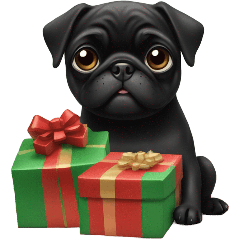 black pug with christmas present emoji