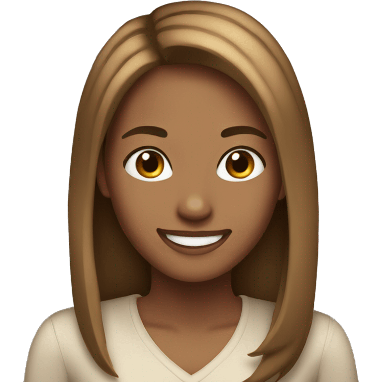 woman with light brown skin, straight hair with light brown highlights, smiling emoji