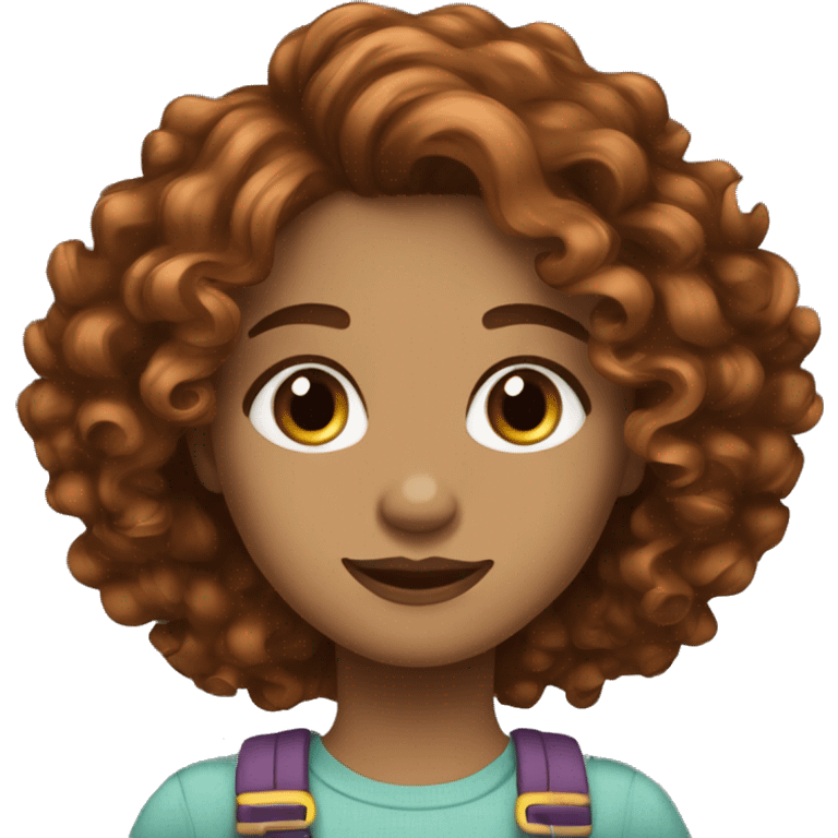 Girl with type 3B big curly copper brown hair, medium dark brown eyes, light skin, long hashes emoji