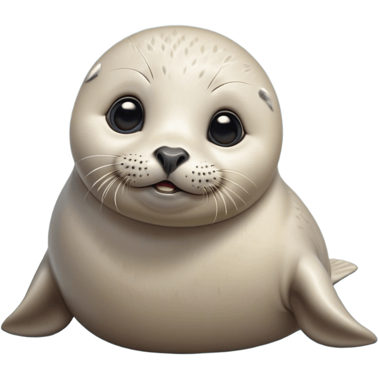 Cinematic Comical Baby Seal Portrait Emoji, Head tilted dramatically with an exaggeratedly surprised expression, featuring a round, plump body with wide, comically expressive eyes and a quirky, puckered face, Simplified yet hilariously expressive features, highly detailed, glowing with a slightly sassy polar glow, high shine, dramatic yet playful, stylized with an air of cheeky arctic mischief, soft glowing outline, capturing the essence of a meme-worthy baby seal that looks ready to give a playful side-eye into viral fame! emoji