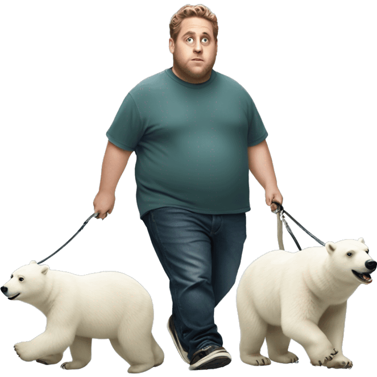 Fat jonah hill walking a polar bear on a leash  emoji